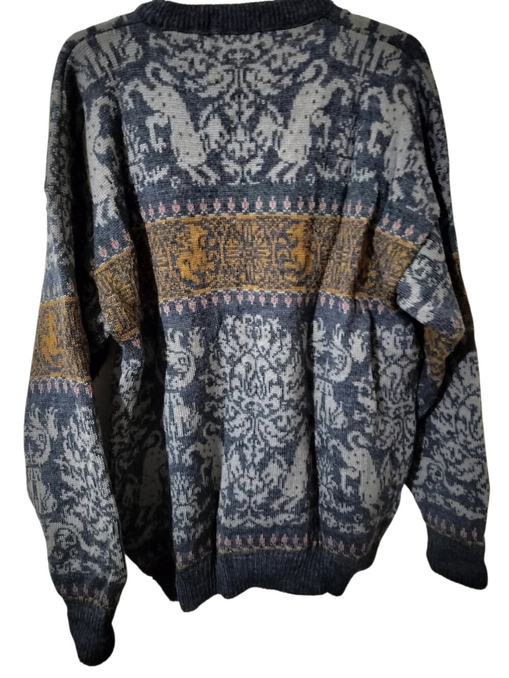 M1294)Vtg 90s Past Times Dark Academia Medieval Tapestry Wool  Knit Sweater L?